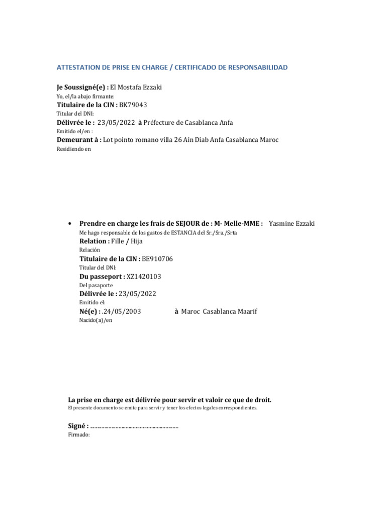 Attestation de Prise en Charge | PDF