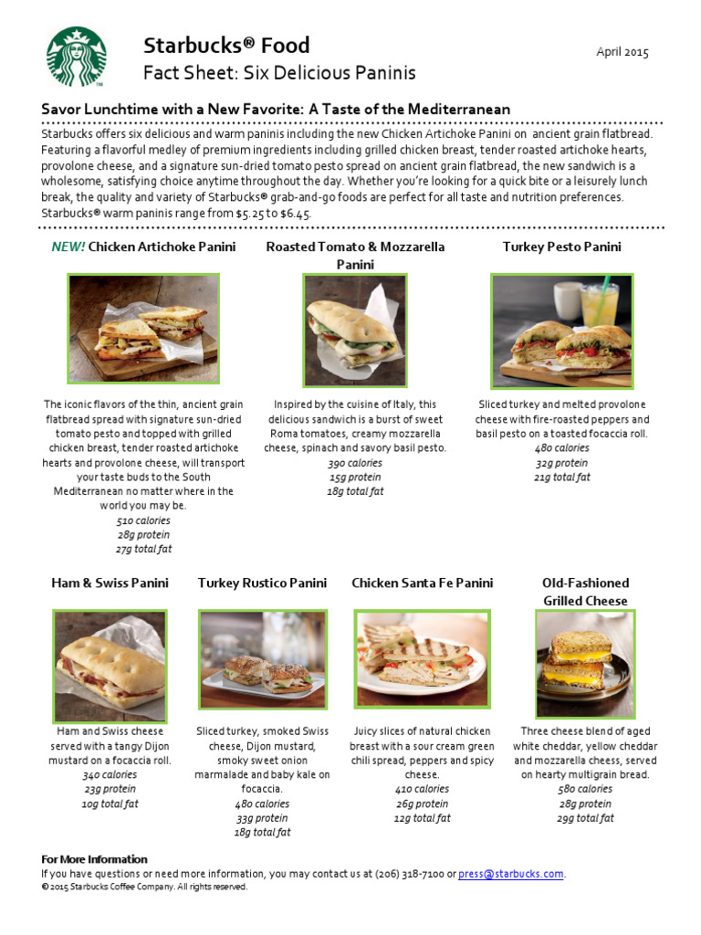 Fact_Sheet_-_Starbucks_Paninis PDF Pesto Taste