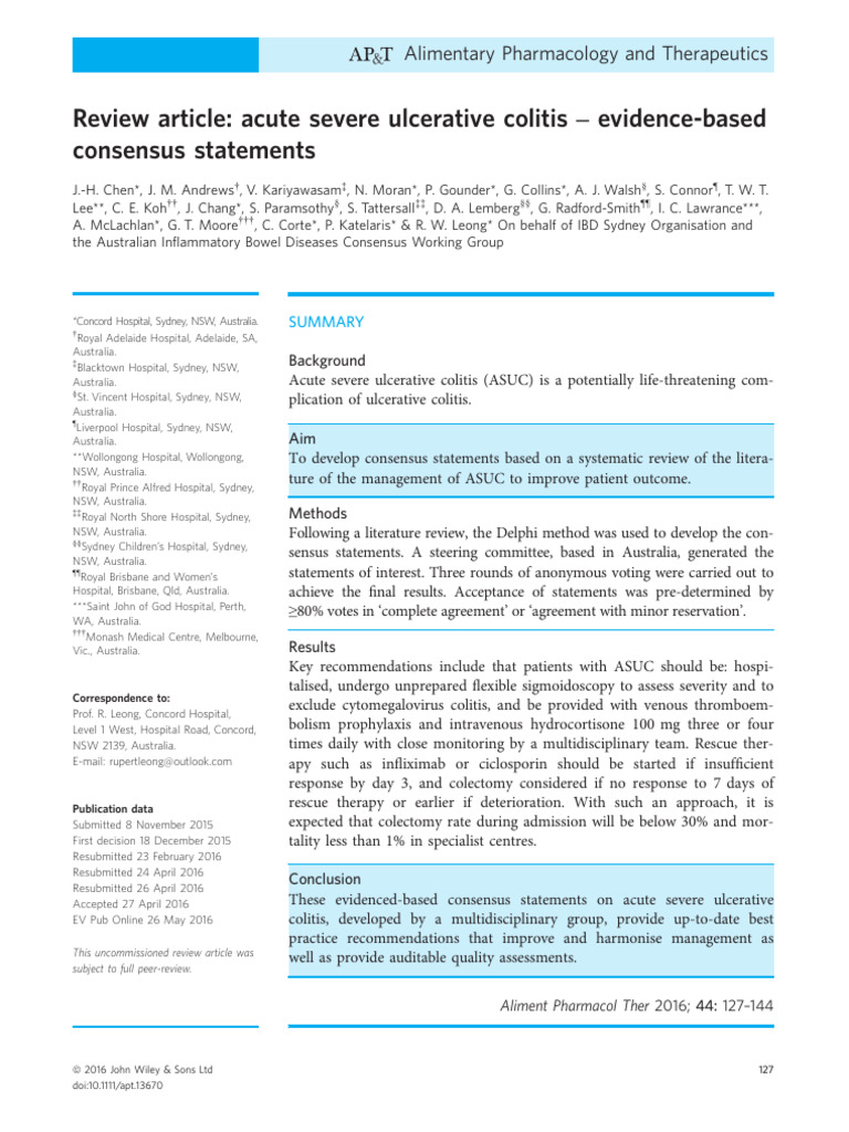 ASUC Consensus APT 16 | PDF | Ulcerative Colitis | Inflammatory Bowel ...
