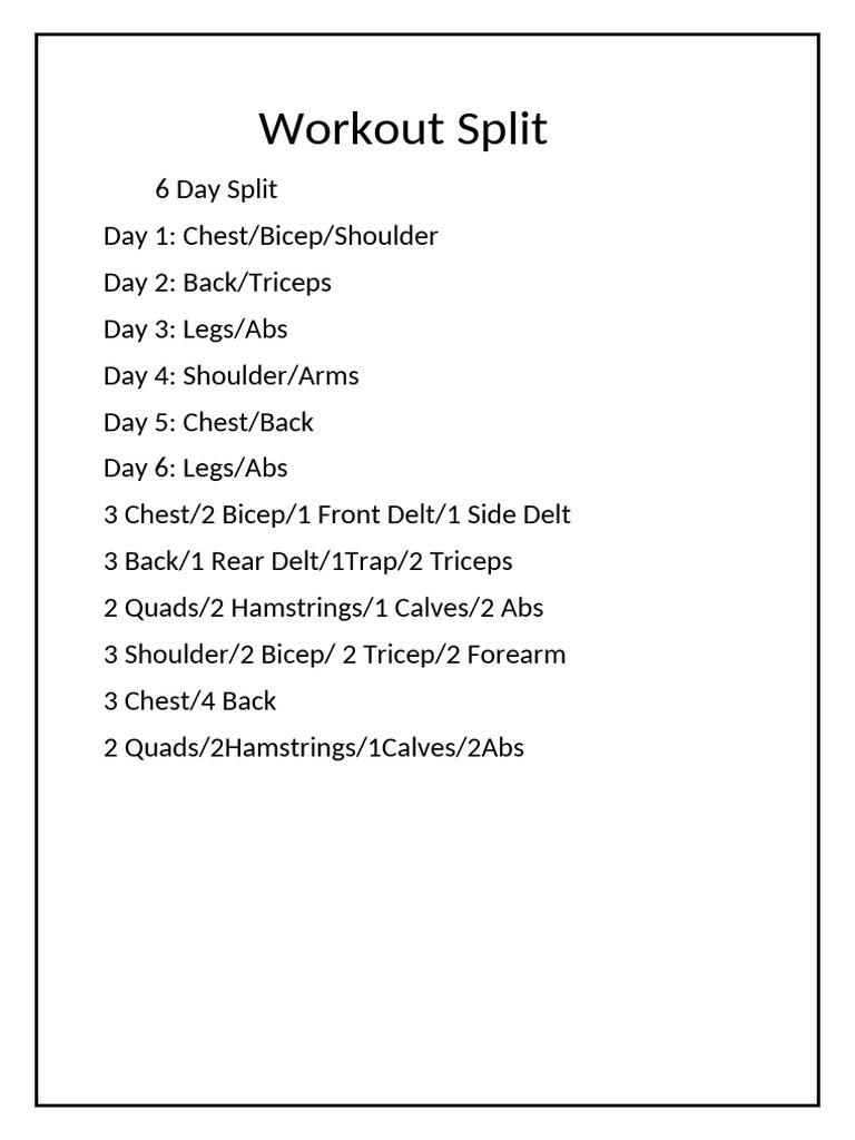 6-Day Workout Split Plan | PDF