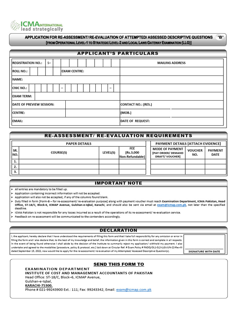 Re-assessment Application Form ICMA | PDF