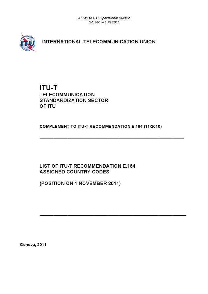 E.164 Country Codes List Update 2011 | PDF | Itu T | At&T Mobility