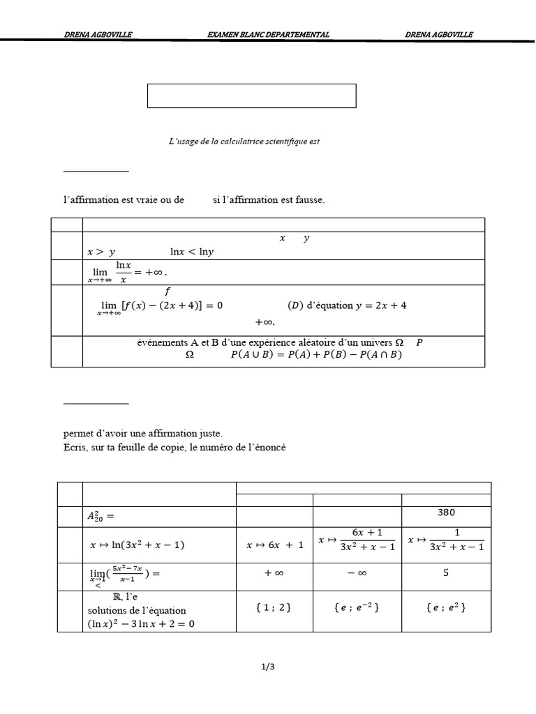 Sujet de mathématiques BAC A2 2022 | PDF | Mathématiques | Analyse ...