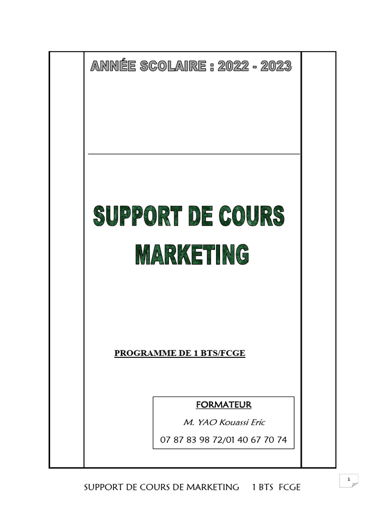 SUPPORT DE COURS FCGE 1ere Année - 1 BTS | PDF | Commercialisation ...