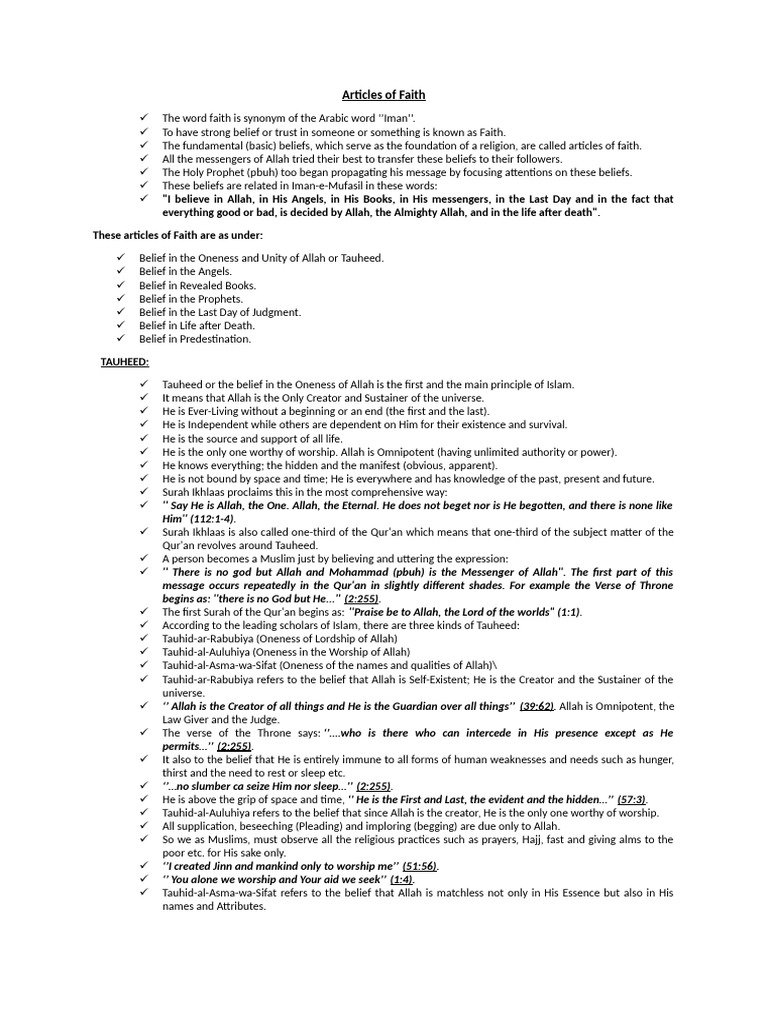 Understanding Articles of Faith in Islam | PDF | God In Islam | Tawhid