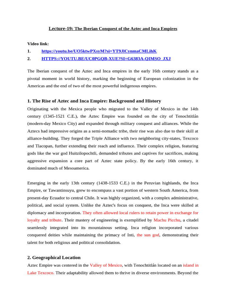 Lecture-19-The Iberian Conquest of The Aztec and Inca Empires | PDF ...