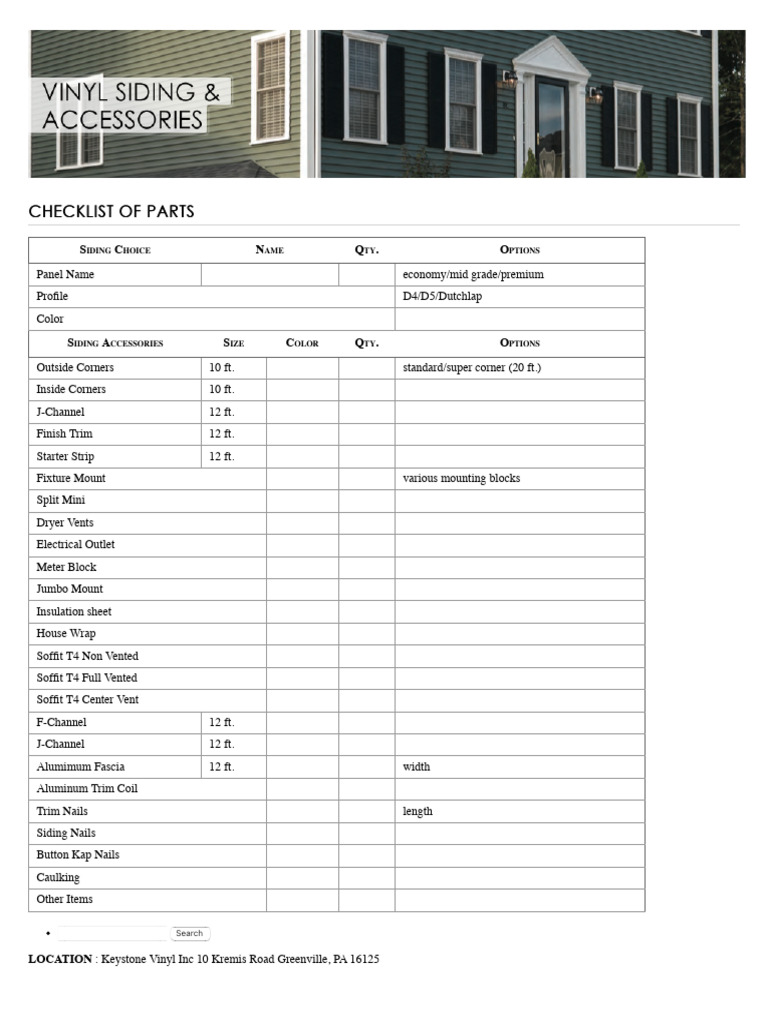 Siding Parts Checklist and Options | PDF
