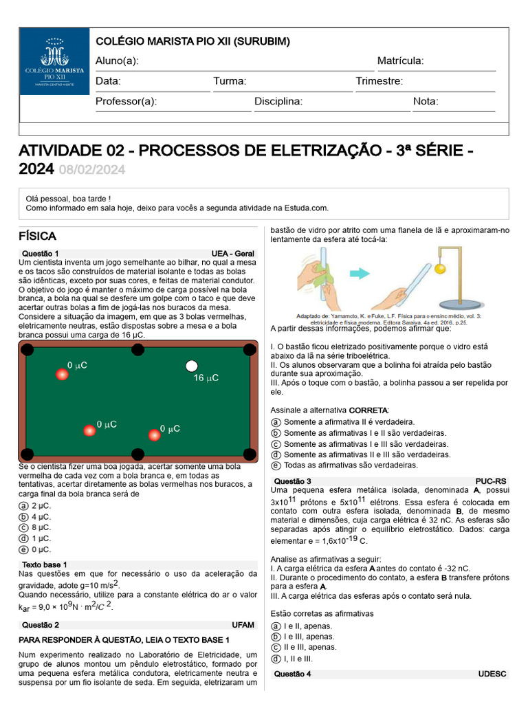Experimentos de Eletrização e Eletrostática | PDF | Eletricidade ...