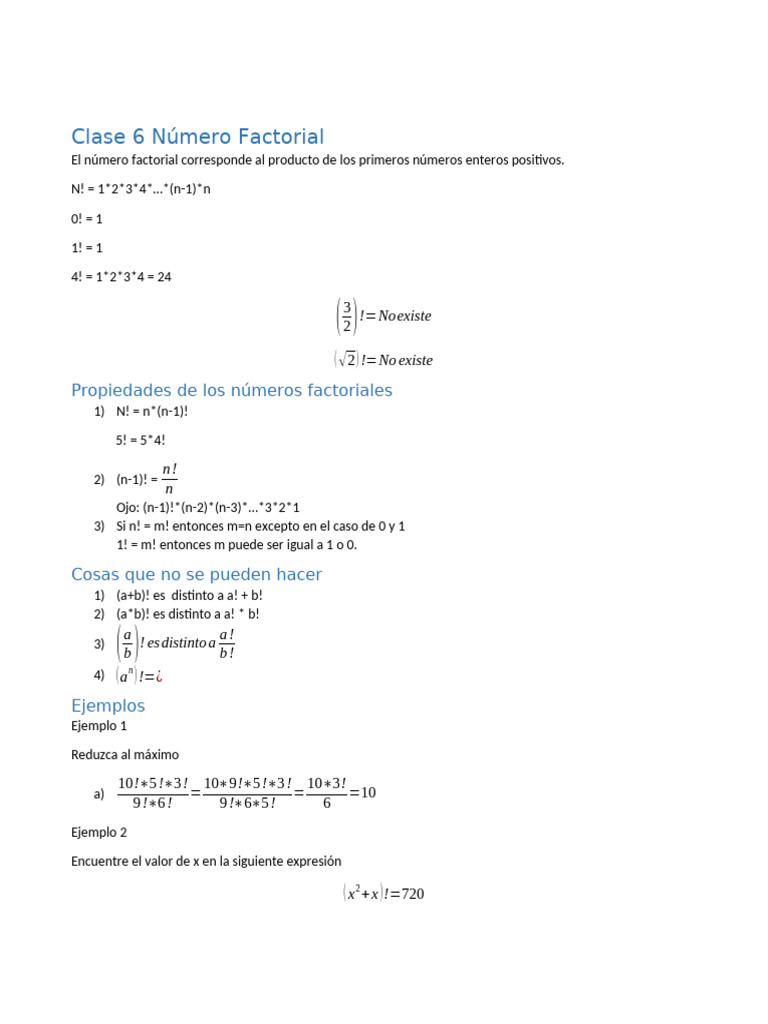 Clase 5 Número Factorial (1) | PDF | Matemáticas | Álgebra