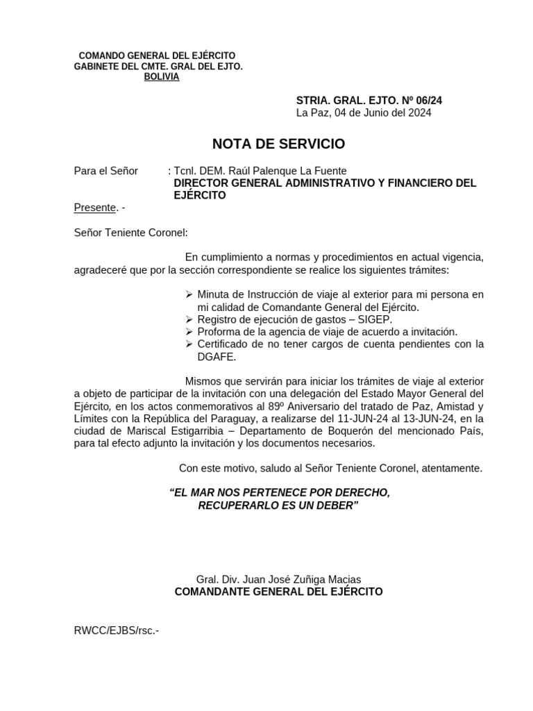 Trámites para Viaje del Comandante del Ejército | PDF