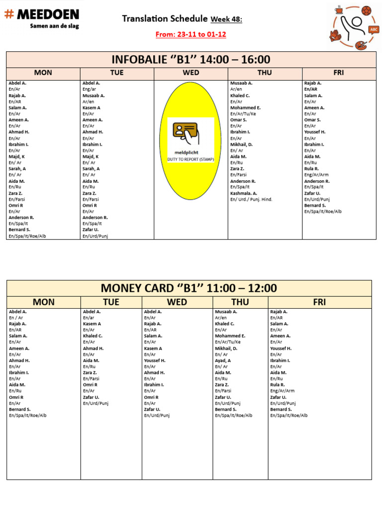 Translation Schedule 23.11 - 01.12 2024 | PDF