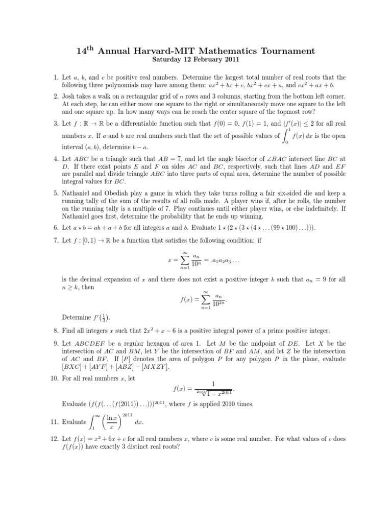 Harvard-MIT Math Tournament Problems | PDF | Real Number | Integer