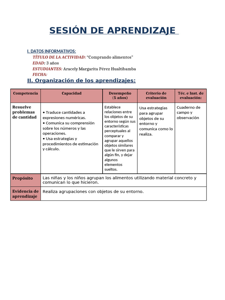 Sesión de Aprendizaje 3 Años | PDF | Evaluación | Aprendizaje