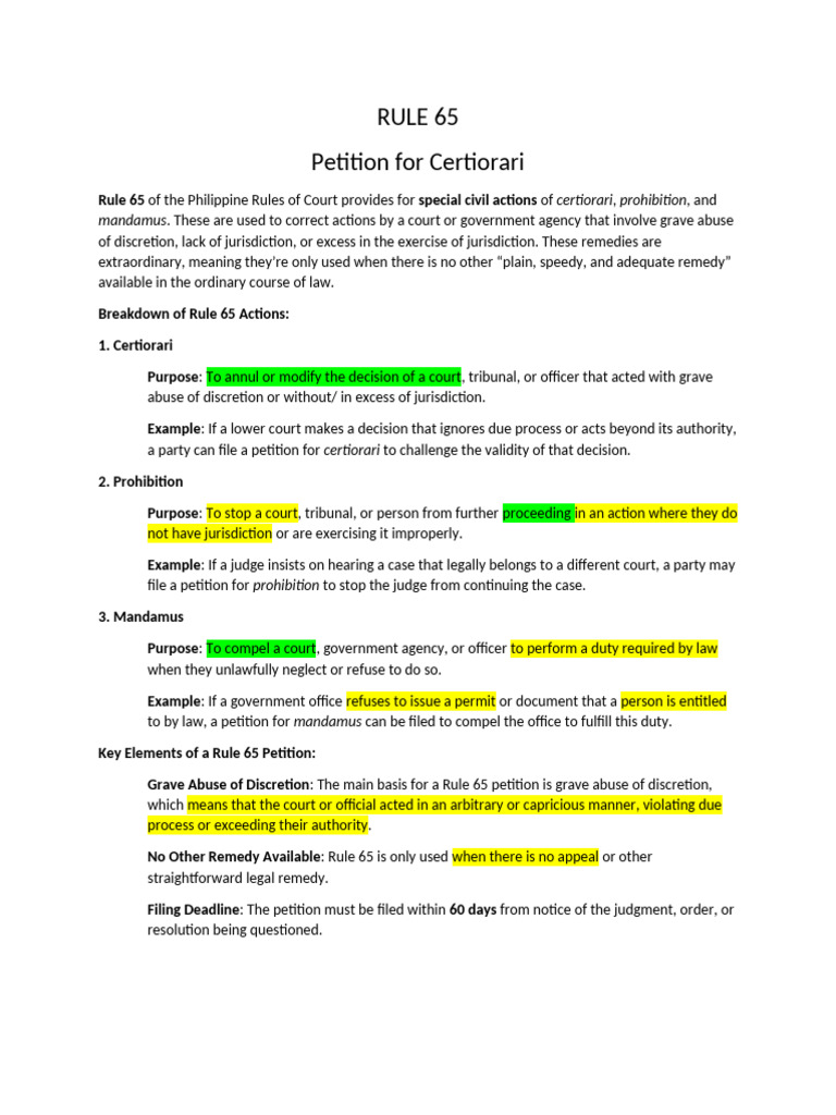 Philippine Rule 65: Certiorari Explained | PDF | Eminent Domain ...