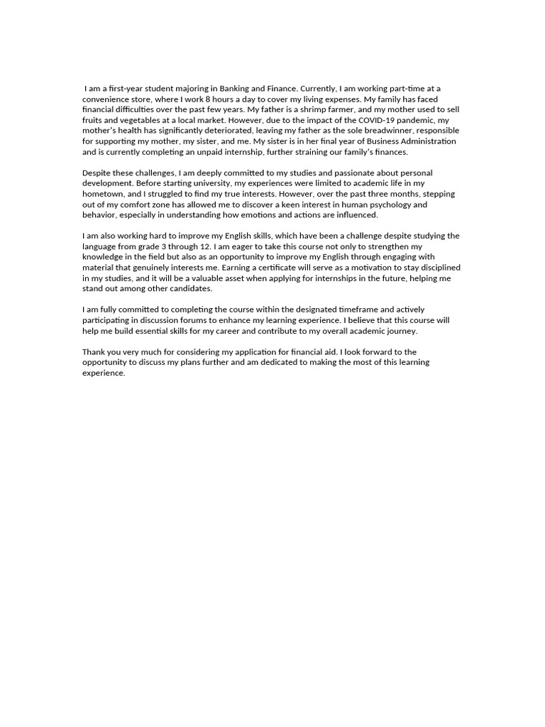 Financial Aid Application for Student Success | PDF