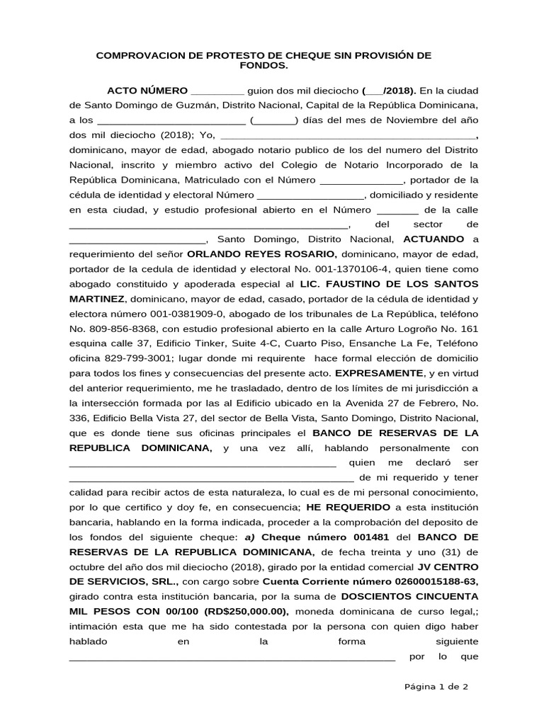 Protesto de Cheque Sin Fondos RD 2018 | PDF | Bancos | República Dominicana