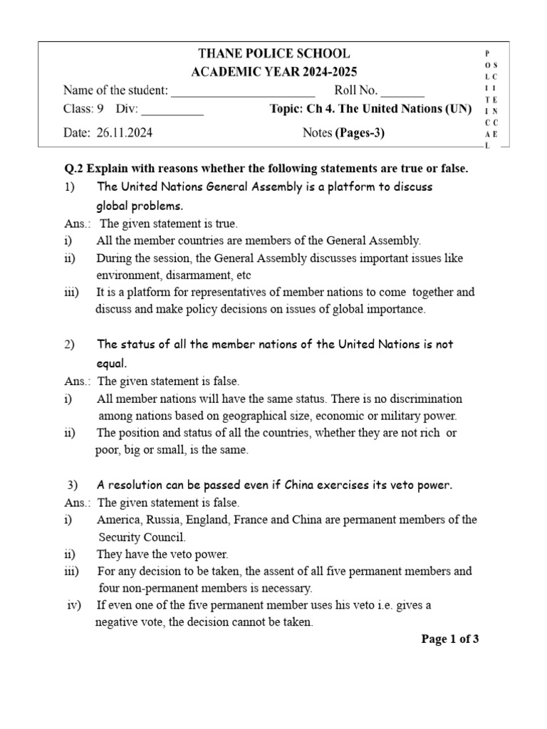 Class9-Ch4 UnitedNations (Notes) | PDF | United Nations | International ...