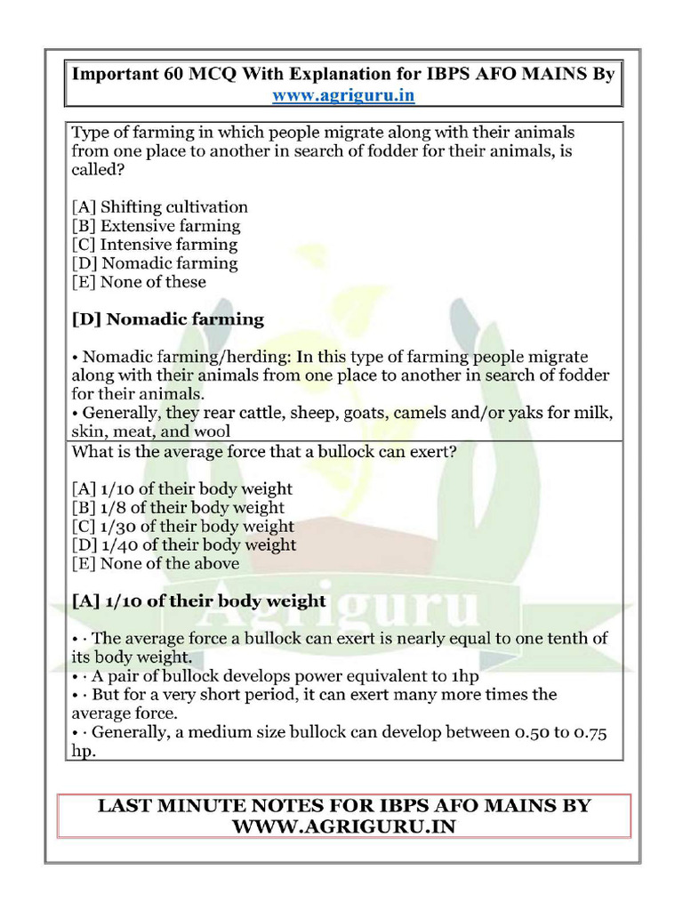 Ibps Afo Important Mcq for Mains by Agriguru | PDF