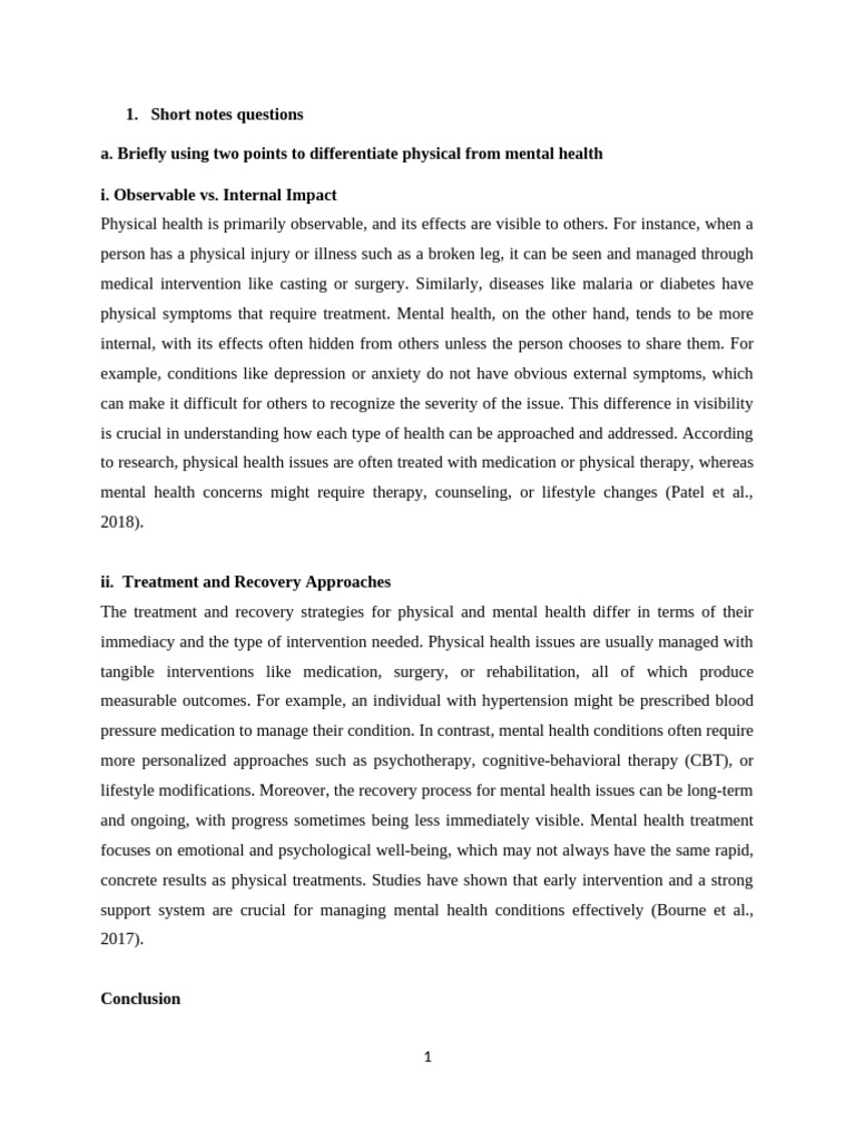 Differentiating Physical and Mental Health | PDF | Mental Health ...