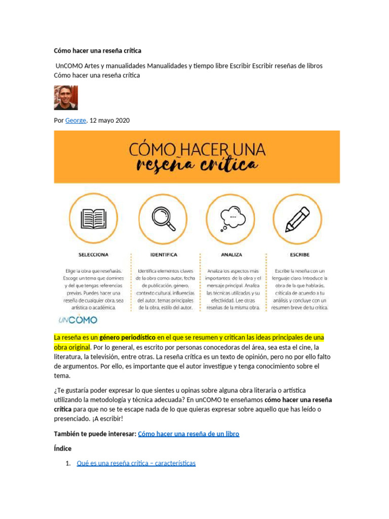 Cómo Hacer Una Reseña Crítica | PDF | Autor | Blog