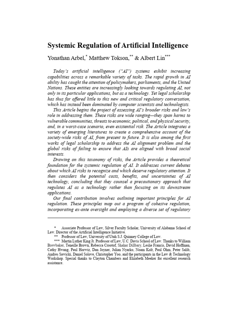 Systemic Regulation of AI Risks | PDF | Artificial Intelligence ...