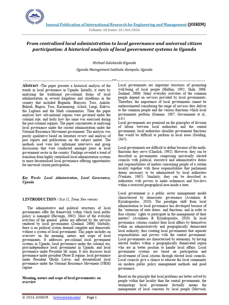 Evolution of Local Governance in Uganda | PDF | Uganda | Governance