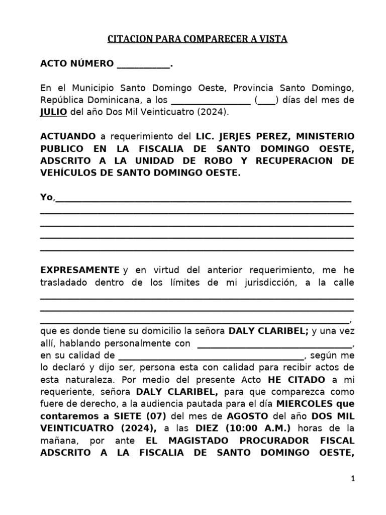Citacion para Comparecer A Vista-Daly Claribel | PDF | Gobierno ...