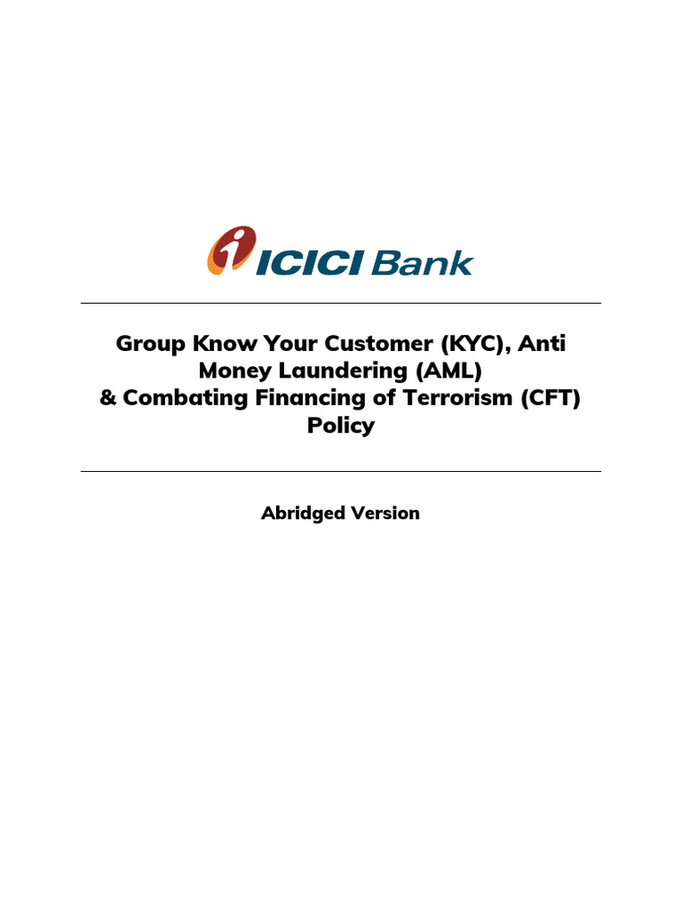 Group Kyc Aml and CFT Policy Abridged | PDF | Government | Justice
