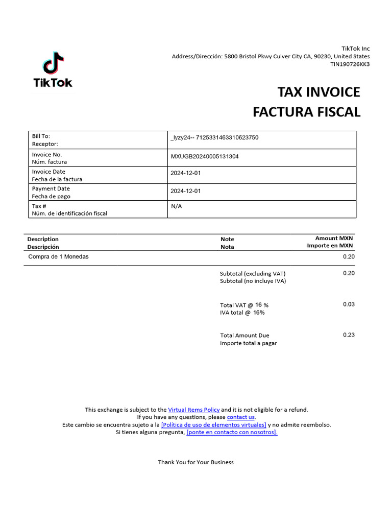 Tax Invoice Factura Fiscal: - Lyzy24 - 7125331463310623750 ...