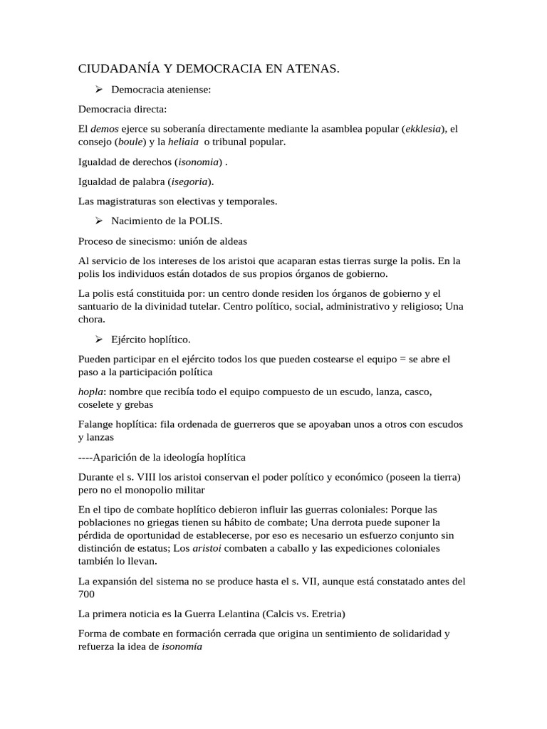 Ciudadanía y Democracia en Atenas | PDF | Antigua Grecia | Grecia clasica