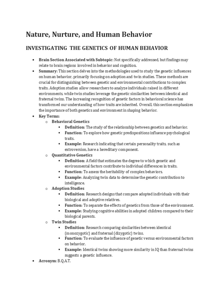 Genetics and Behavior: Nature vs. Nurture | PDF | Twin | Nature Versus ...