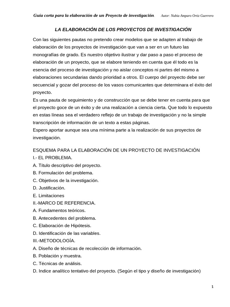 Guia Corta para La Elaboración de Los Proyectos de Investigación | PDF ...