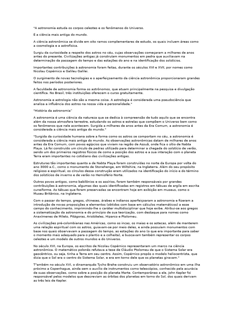 História e Ramo da Astronomia | PDF | Célula (Biologia) | Predicado ...
