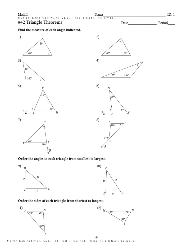 Triangle Theorems Practice Worksheet | PDF | Triangle | Geometric Shapes