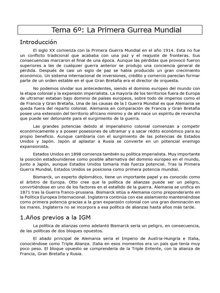 Causas y Consecuencias de la I Guerra Mundial | PDF | Primera Guerra ...