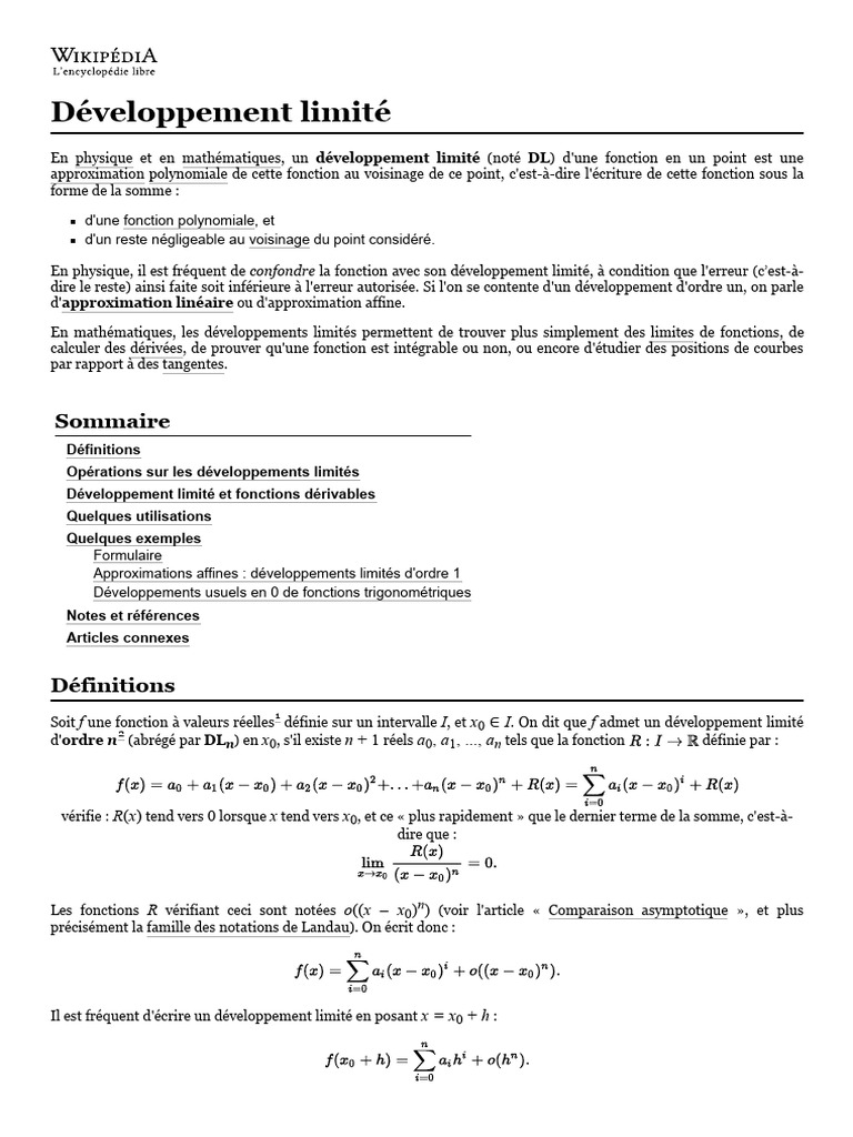 Développement Limité en Mathématiques | PDF | Calcul | Mathématiques