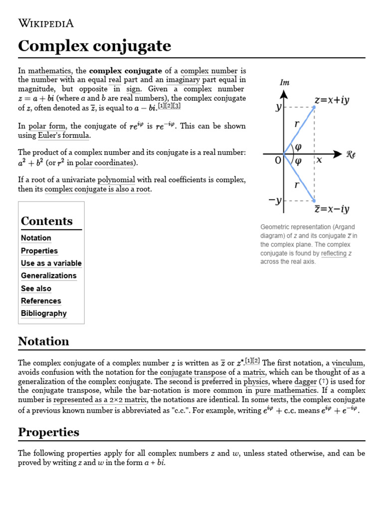 Complex Conjugate - Wikipedia | PDF | Complex Number | Geometry