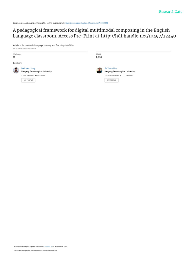 Digital Multimodal Composing Framework | PDF | Pedagogy | Teachers