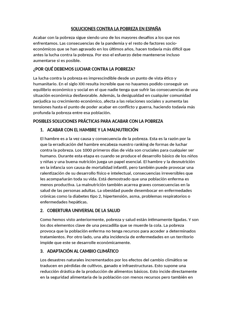 10 Soluciones y Problemas Contra La Pobreza | PDF | Pobreza | Pobreza e ...