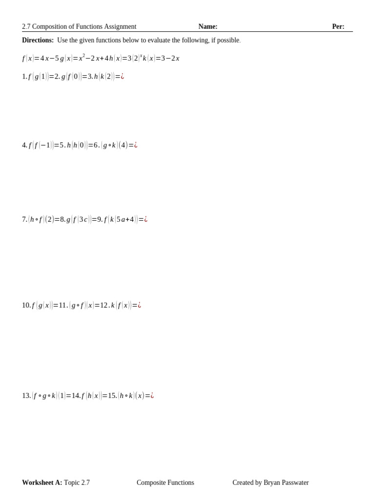 2.7 Composition of Functions Assignment | PDF | Mathematical Relations ...