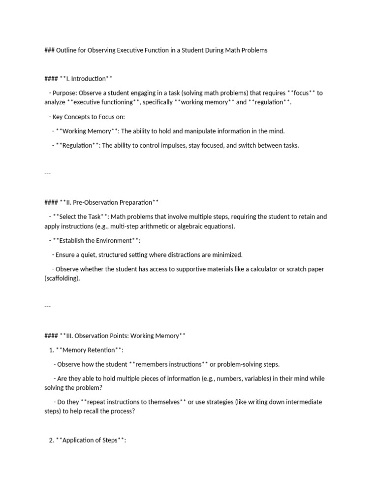 Executive Function Observation in Math | PDF | Executive Functions ...