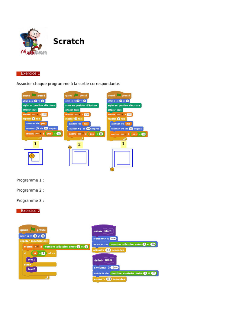 Exercices Scratch 3ème Corrigés | PDF | Scratch (Langage de programation)