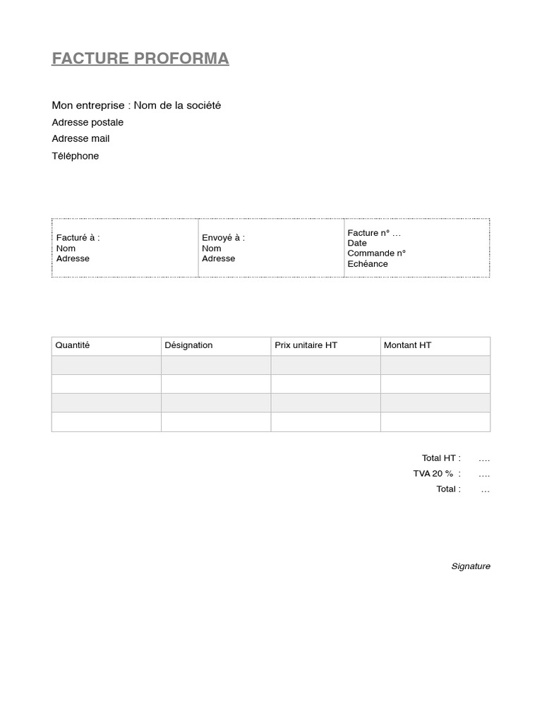 Modèle de facture proforma vierge | PDF