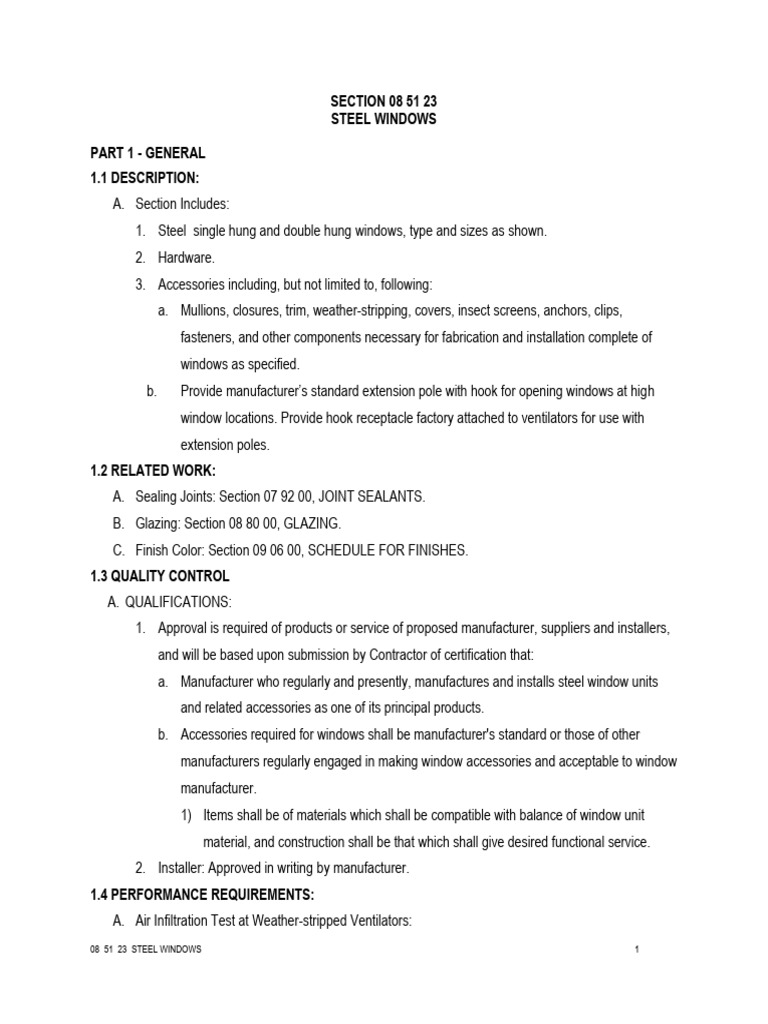 Steel Windows Specification Guide | PDF | Screw | Window
