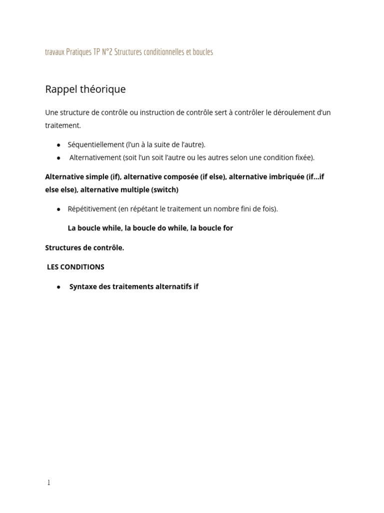 TP N°2 : Structures conditionnelles et boucles | PDF | Structure de ...