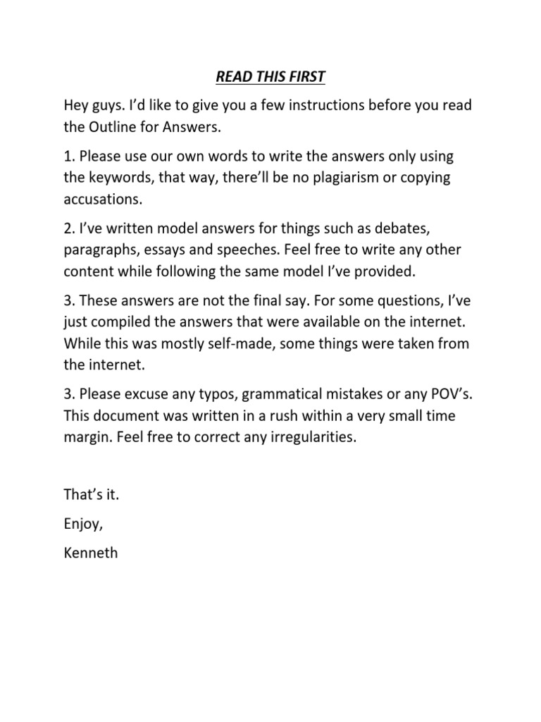 Outline for Writing Model Answers | PDF | Clause | Sentence (Linguistics)