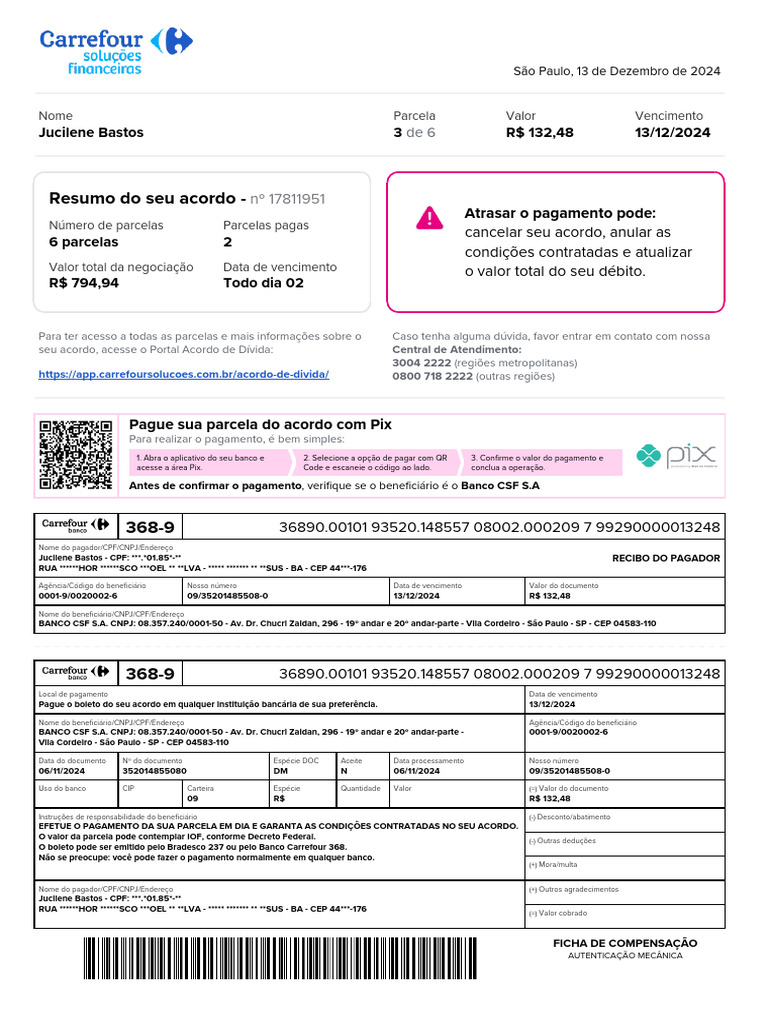 Boleto de Acordo: Parcela 3 de 6 | PDF | Serviços financeiros ...