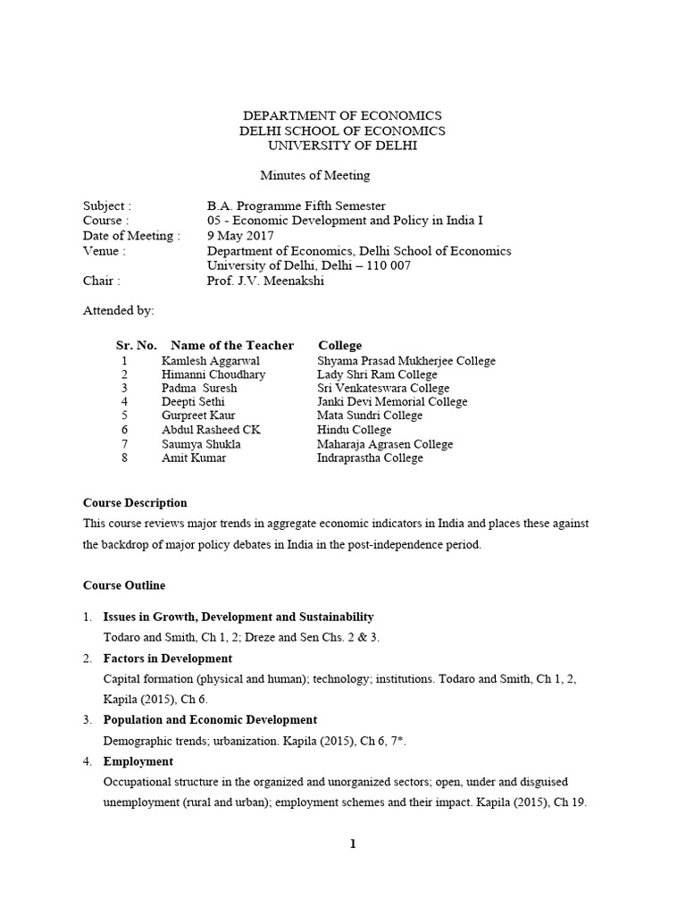 BAP Eco. Dev Policy in India I 5th Sem | PDF | Economies
