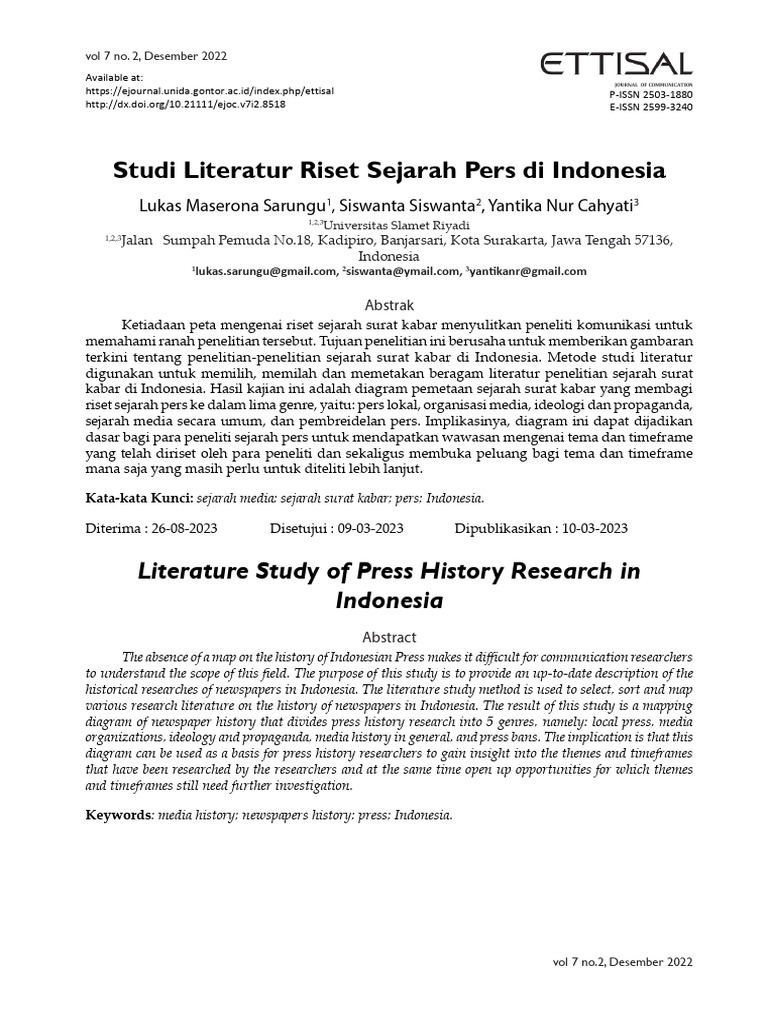 Tambahan - Artikel - Studi Literatur Riset Sejarah Pers Di Indonesia | PDF