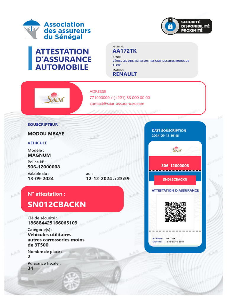 Attestation automobileSN012CBACKN | PDF